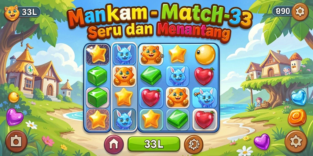 Tangkapan layar 33L menampilkan aksi mencocokkan elemen dalam permainan Match-3.