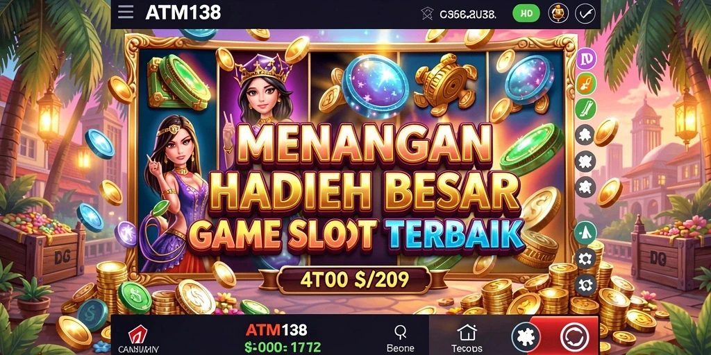 Screenshot utama menampilkan gameplay slot dengan simbol menarik.
