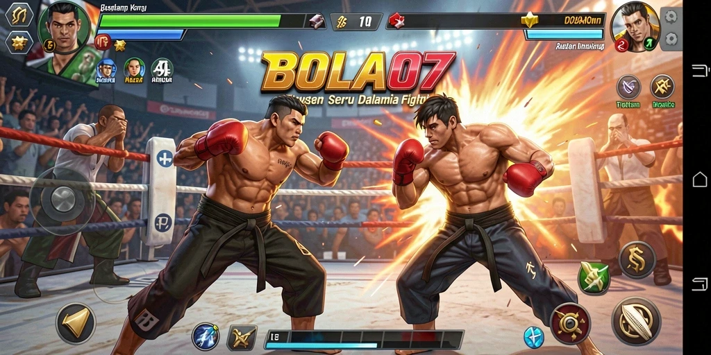 Gameplay BOLA07 menampilkan pertarungan karakter yang intens dan dinamis.