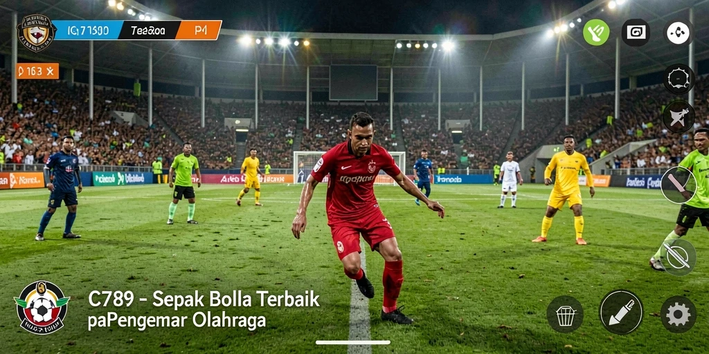 Tampilan gameplay C789 dengan aksi seru di lapangan sepak bola.