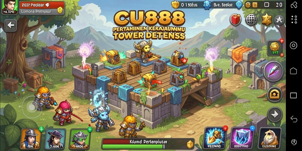 Tampilan gameplay CU888 yang seru dalam pertempuran Tower Defense.