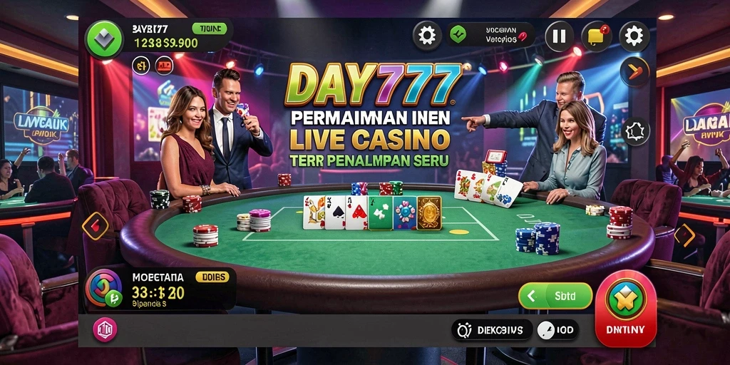 Screenshot utama DAY777 menampilkan gameplay Live Casino yang mendebarkan.