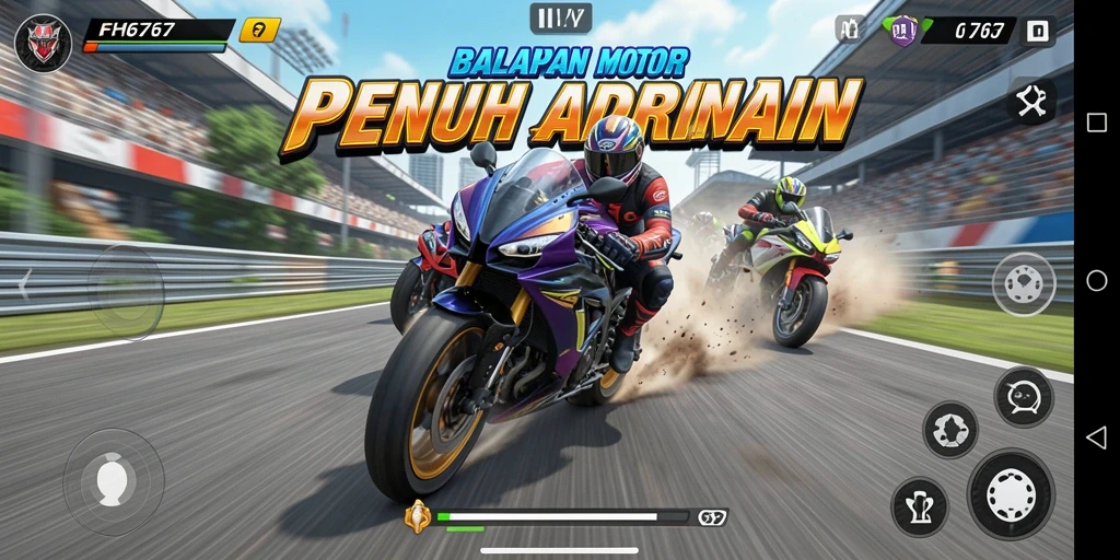 Gameplay FH6767 menampilkan balapan motor yang mendebarkan dan penuh aksi.