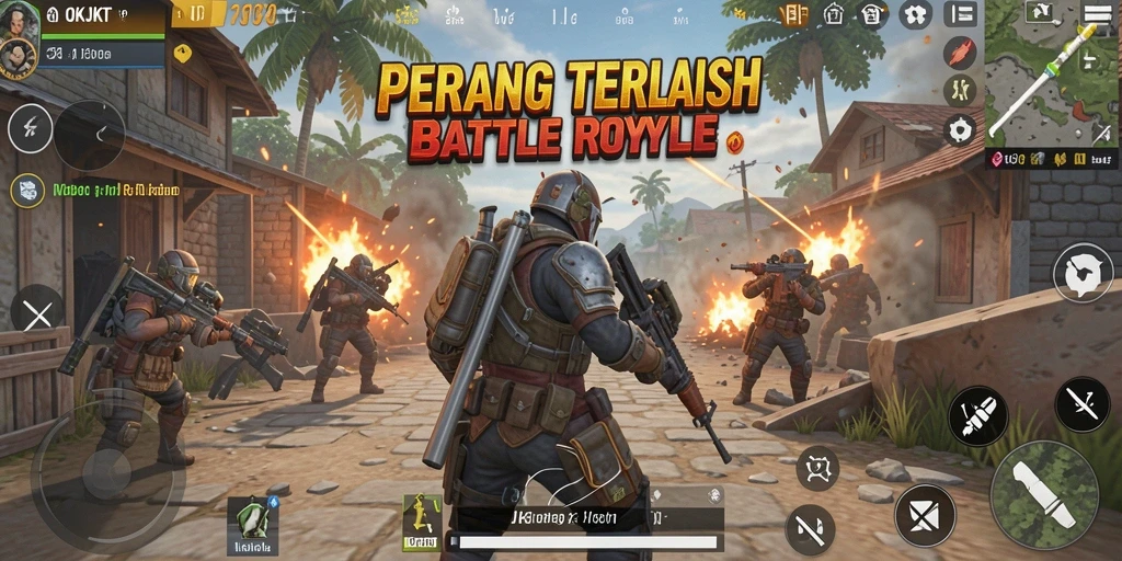 Tampilan seru gameplay OKJKT di medan perang Battle Royale.