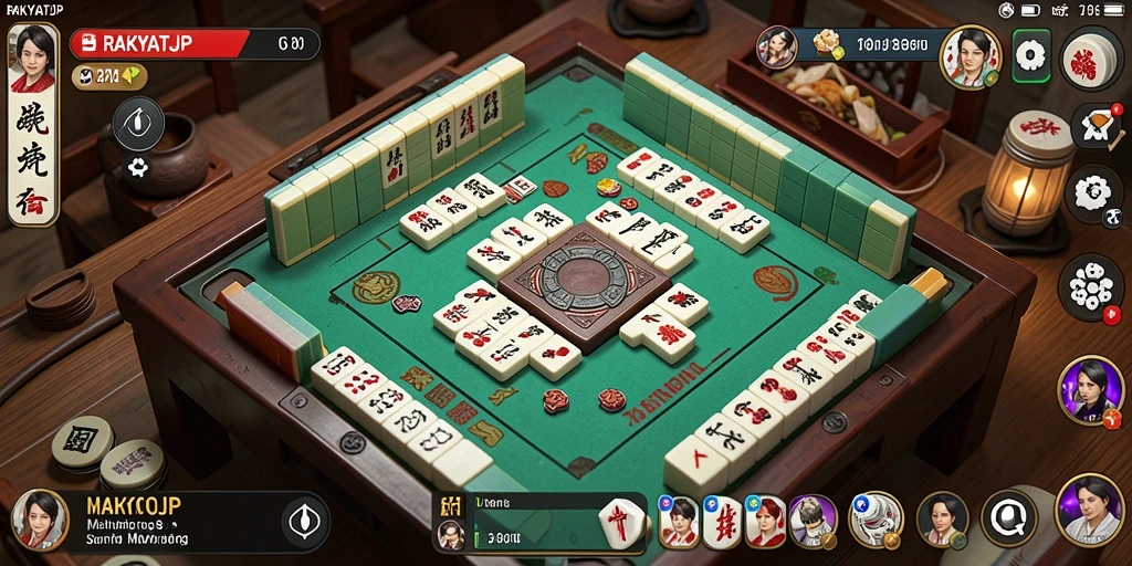 Tampilan seru gameplay RAKYATJP permainan Mahjong.