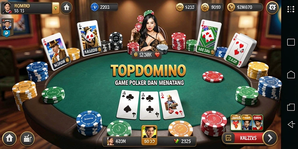 Tampilan gameplay Poker yang menegangkan di TOPDOMINO.