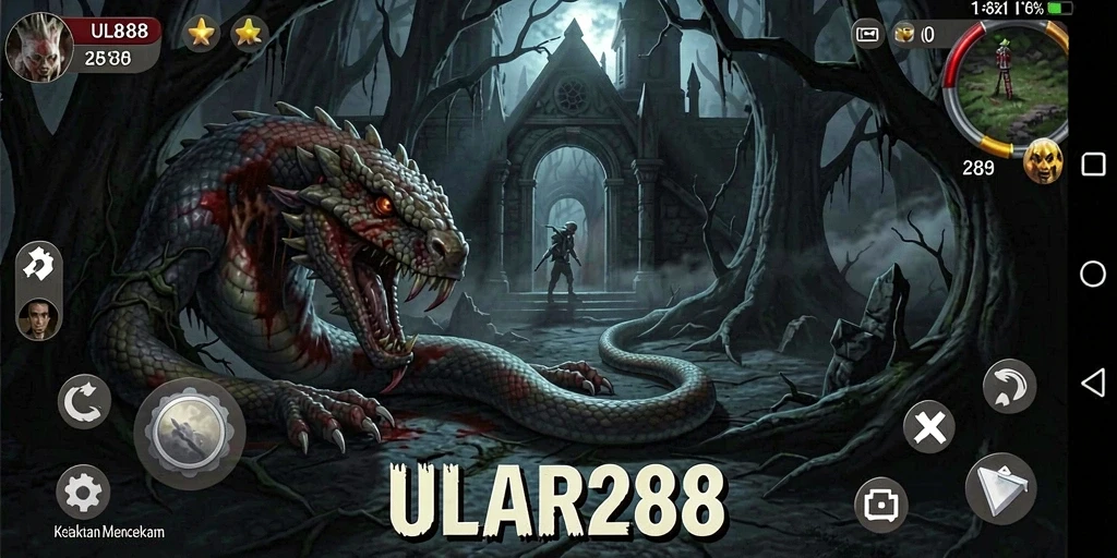 Screenshot gameplay ULAR288 menampilkan suasana Horror yang mencekam.