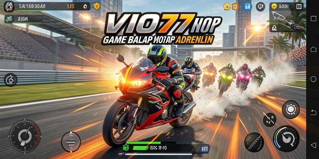 Screenshot VIO77 menampilkan aksi balapan motor yang mendebarkan.