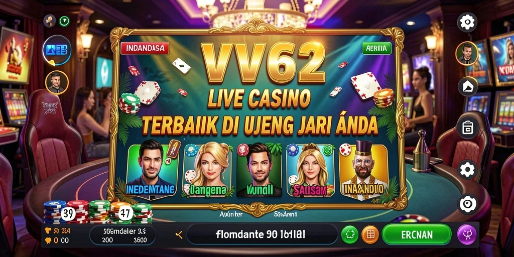 Screenshot VV62 menunjukkan dealer langsung yang berinteraksi dengan pemain.